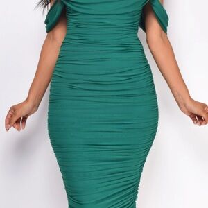 Elegant Draped Midi Dress in Green